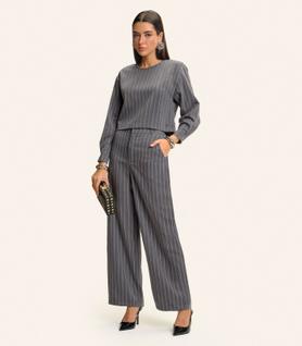 Calça Feminina Pantalona Twill Lurex Endless Cinza
