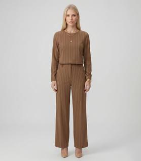 Calça Feminina Pantalona Twill Lurex Endless Marrom