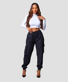 Calça Feminina Sarja Jogger Cargo Cor Preto Razon Jeans