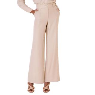 Calça Feminina Seiki Veludo Pantalona Creme - 35073