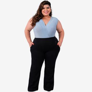 Calça Flare Plus Size Feminina Bolso Bailarina Social Moda