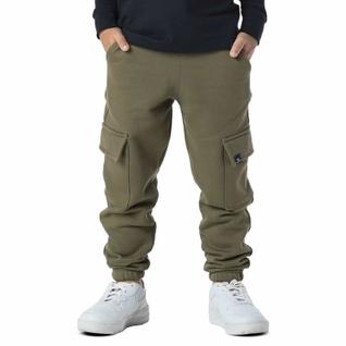 Calça Infantil Meninos Moletom Cargo com Bolsos Verde Militar Vrasalon