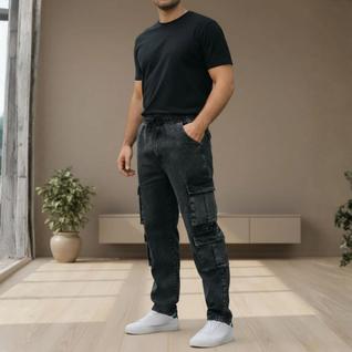 Calça Jeans 4 Bolsos Cargo Masculina Streetwear Grafite