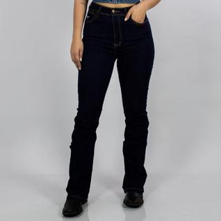 Calça Jeans Azul Feminina Bootcut Básica Lisa Moda Country Elastano Cintura Alta Texas Ran