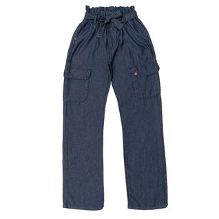 Calça jeans cargo c/ babado e cinto