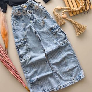 Calça Jeans cargo premium Wide Leg - menina