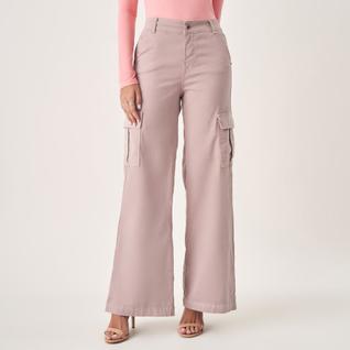 Calça Jeans Color Wide Cargo Cintura Alta