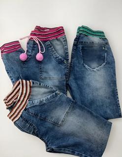 Calça Jeans Estilo Jogger Infantil Meninas Com Pompom