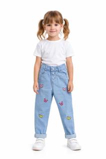 Calça Jeans Feminina Juvenil Infantil Criança Linha Premium Confortável Detalhes Borboleta