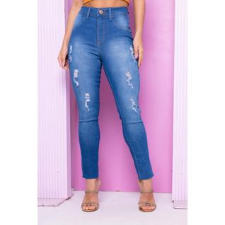 Calça Jeans Feminina Skinny com Elastano Cintura Alta - Clara Rasgada