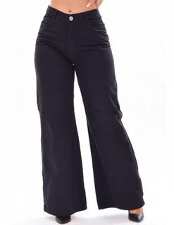 Calça Jeans Feminina Wide Leg Lisa Preta  Cintura Alta  Modelagem Pantalona Moderna para o