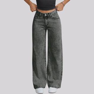 Calça Jeans Feminina Wide Leg Pantalona Cinza Grafite 100% Jeans Não Estica do 34 ao 44