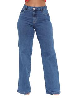Calça Jeans Feminina Wide Leg Reta Pantalona Levanta Empina Bumbum Bolsos Trabalho Casual