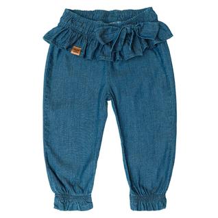 Calça jeans laço balone barra c/babado