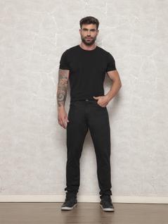 Calça Jeans Masculina Alfaitaria De Sarja Com Lycra Elastano Preto Corte Reto