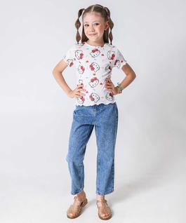 Calça Jeans Mom Strass Infantil Tam 4 a 10 Azul-79007
