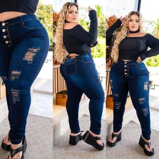 Calça Jeans Plus size tamanho 48 ao 66 Rasgada 4 botoes Lycra cos alto