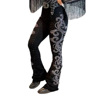 Calça Jeans Preta Moda Country Black All Strass Tamborzeira Feminina Brilhos Strass Modela