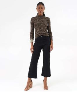 Calça Jeans Reta Feminina Bolsos Preto-68141