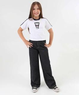 Calça Juvenil Jeans Wide Leg Marisa Tam 10 a 16 Preto-77119