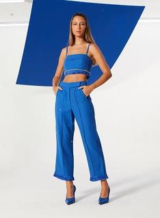 Calca linho com franja feminino open