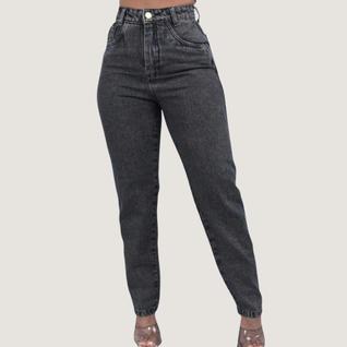 Calça Mom Jeans Feminina Cintura Alta Cinza Grafite Premium