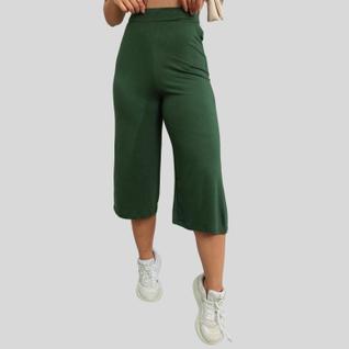 Calça Pantacourt Feminina Cintura Alta Com Elasticidade de MAlha Lisa Verde