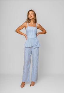 Calça Pantalona Alfaiataria Listrada Azul Salvatore