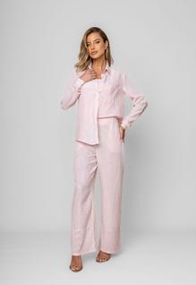 Calça Pantalona Alfaiataria Listrada Rosa Salvatore