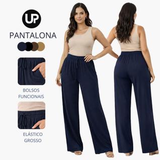 Calça Pantalona Feminina Wide Leg Duna Cintura Alta Com Bolso Social Elegante