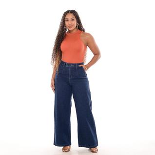 Calça pantalona jeans cintura alta Wide leg
