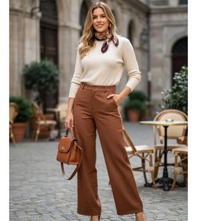 Calça Pantalona Linho Premium Elegante Fashion Cintura Alta