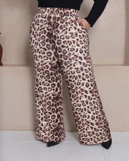 Calça Pantalona Plus Size Estampa Animal Print Tam Único