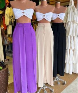 Calça Pantalona Wide Leg Duna Bolso Lateral Moda Tendência 2023 P.M.G.GG Blogueira