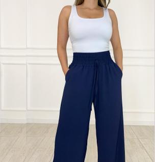 Calça Pantalona Wide Leg Duna Elástico Social Cintura Alta