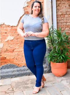 Calça Plus Size Jegging, Azul Escuro, Cós de Elástico
