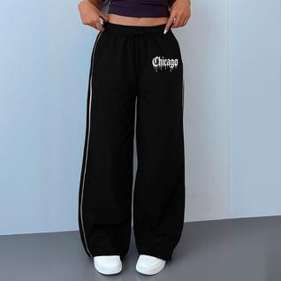 Calça Reta Larga Preta Tactel Feminina Chicago Y2K Tecnosport - Estilo Streetwear