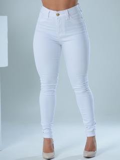 Calça skinny jeans branca feminina com elastano com lycra