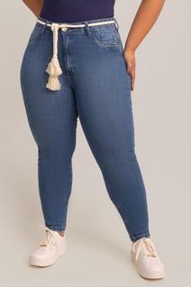 Calça Skinny Plus Size Jeans Feminina Com Cinto de Cordão OFF