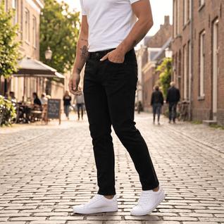 Calça Slim Jeans Skinny Masculina Novidade Preta Com Elastano