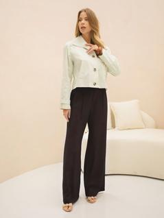 Calça Via Lessa Zarza Pantalona em Viscose Preta