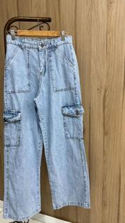 Calça Wide Leg Cargo Marmorizada Feminina Cintura Alta Cor:MarmorizadoTamanho:40