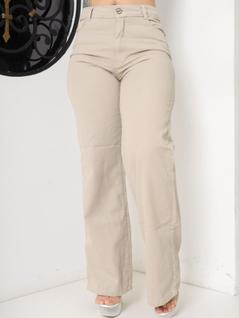 Calça Wide leg feminina jeans bege Caqui tendência pantalona lançamento