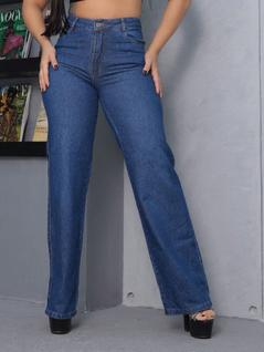 Calça Wide leg jeans feminina lisa cintura alta premium tendencia moda solta