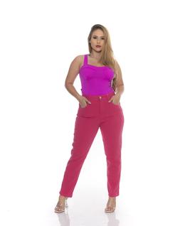 Calça Wide Leg jeans Feminina Mon Colorida Boca Reta Semi Baggy