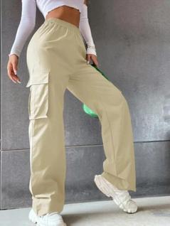 Calças Cargo Femininas De Cintura Alta, Estilo Casual Chic, Joggers Elegantes Com Cintura 