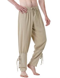 Calças de fantasia JEMITOP Vintage Renaissance para homens Khaki XL