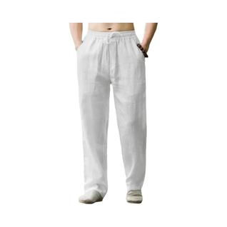 Calças De Praia Masculinas Em Algodão E Linho, Sweatpants Casuais Soltas Para Primavera E 