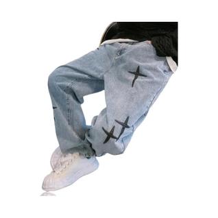 Calças Jeans Masculinas Baggy De Perna Larga, Estilo Streetwear, Calças Jogger De Denim, T