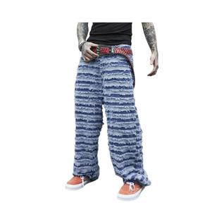 Calças Jeans Masculinas Retro Azuis Listradas Com Efeito Desgastado, Largas E Oversized, C